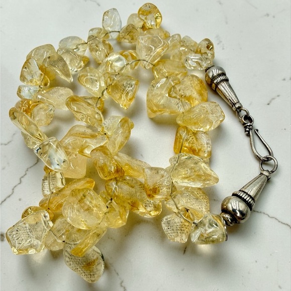 Chunky Genuine Citrine Nugget Statement Necklace 18” Massive 128g Signed - Picture 15 of 17